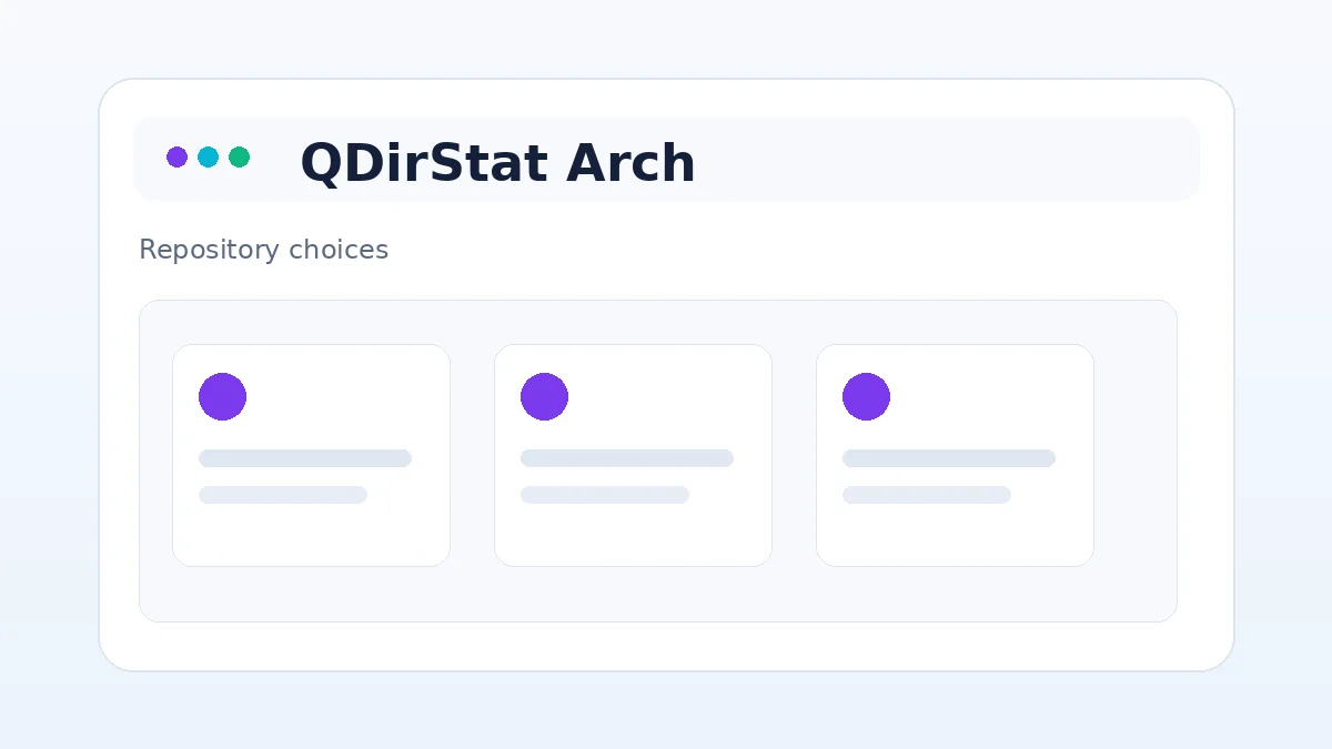 QDirStat on Arch Linux: repository and AUR guide dashboard illustration